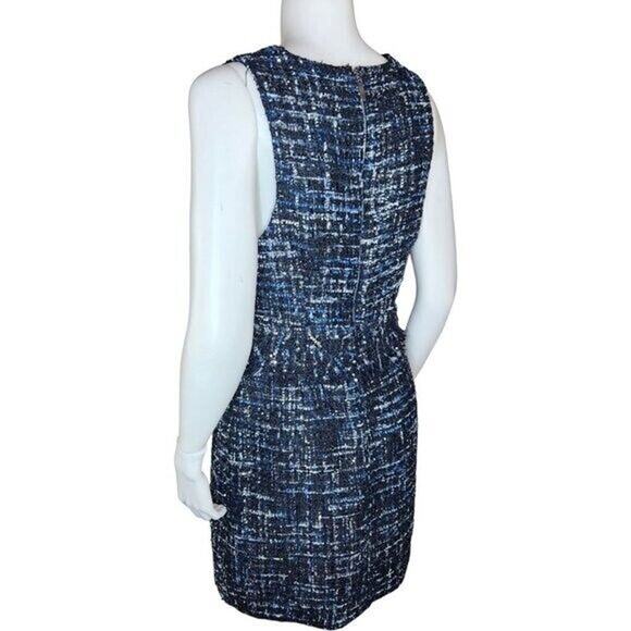 Julie Brown NYC Sleeveless Dress Lori Blue Oxford Tweed Fringe Metallic Size 8 - Picture 5 of 14